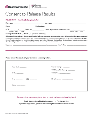 Health Advocate Biometric Screening Consent Form