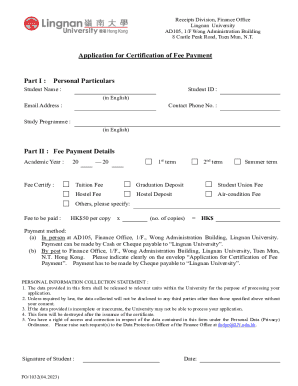 Application for Certification of Fee Payment