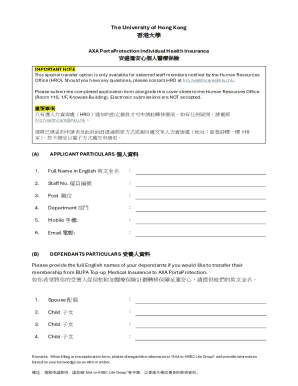 AXA PortaProtection Health Insurance Application