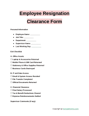 Employee Resignation Clearance Form