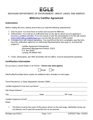 Michigan MiEnviro Certifier Agreement