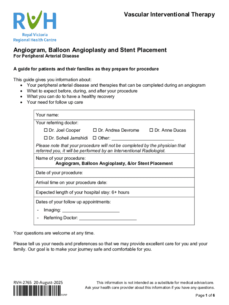 Angiogram Report.pdf Patient Guide for Angiogram and Stent Placement - Blank Fillable ...