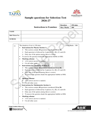 Sample Questions for Selection Test 2026-27