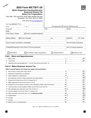 2025 Form METBIT-20 Metro Business Income Tax Return