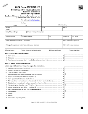2024 Form METBIT-20 Metro Business Income Tax Return