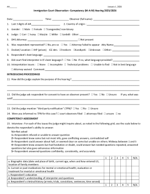 Immigration Court Observation Competency Hearing Form
