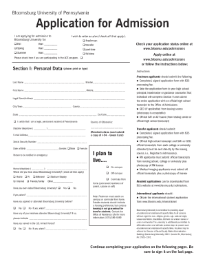 Bloomsburg University Application for Admission