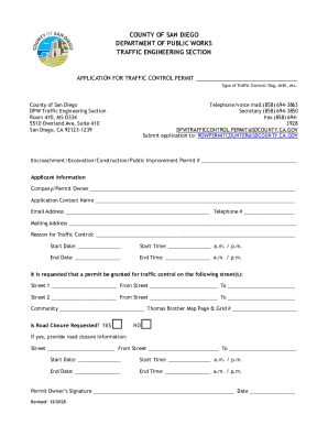 San Diego Traffic Control Permit Application