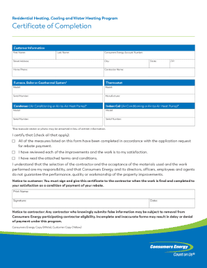 Residential Heating Cooling Water Heating Certificate