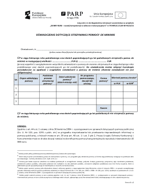 Oświadczenie o Otrzymanej Pomocy De Minimis