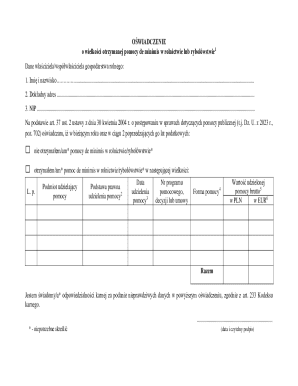De Minimis Agricultural Aid Declaration Form