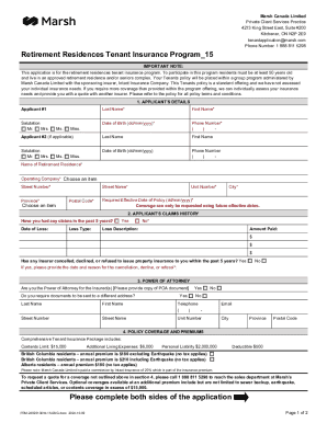 Retirement Residences Tenant Insurance Application