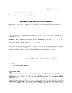 Oświadczenie o Otrzymanej Pomocy De Minimis