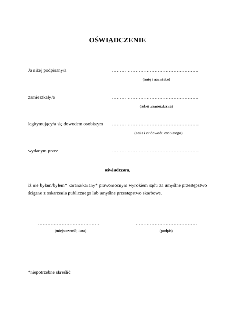 Criminal Record Declaration Form - Blank Fillable Template | Fill Out ...