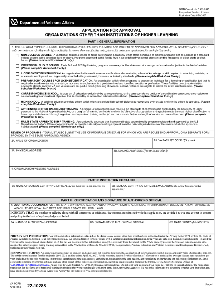 VA Form 22-10288 Application for Approval - Blank Fillable Template ...