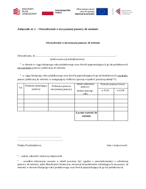 Oświadczenie o otrzymanej pomocy de minimis