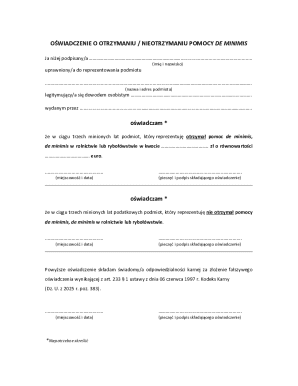 Declaration of Receiving/Not Receiving De Minimis Aid