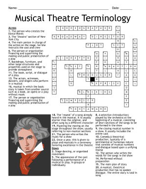 Musical Theatre Terminology Crossword Puzzle