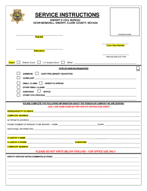 Sheriff’s Civil Bureau Service Instructions