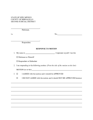 New Mexico Response to Motion Form