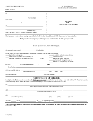 North Carolina Petition for Contested Case Hearing