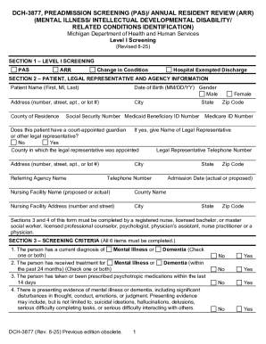 Michigan Preadmission Screening Form