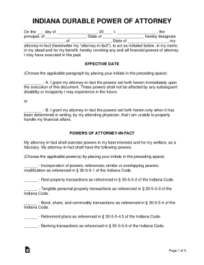 Indiana Durable Power of Attorney