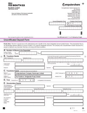 Uncertificated Deposit Form