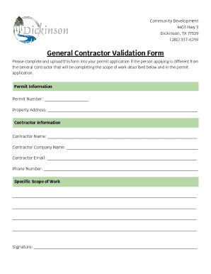General Contractor Validation FormDickinson, TX