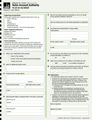 Brisbane City Council Rates Account Authority Form