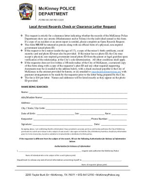 McKinney Police Department Arrest Records Check Form