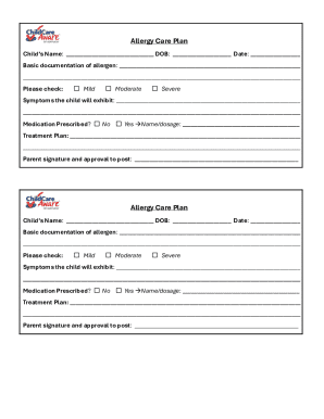 Allergy Care Plan Form
