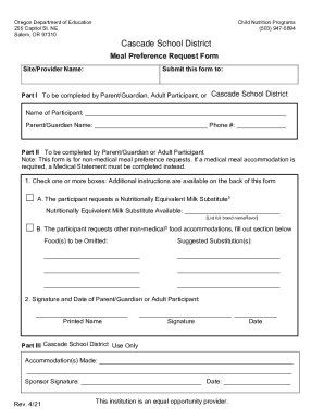 Meal Preference Request Form. Meal Accommodations