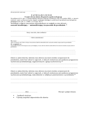 Medical Certificate for Preschool Attendance