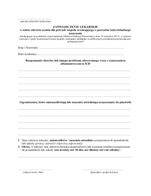 Medical Certificate for Individual Education Needs