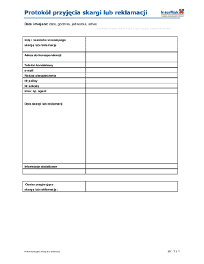 Protokół przyjęcia skargi lub reklamacji