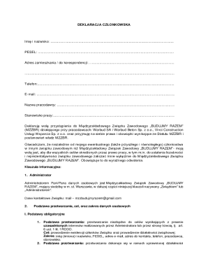 Międzyzakładowy Związek Zawodowy Membership Declaration