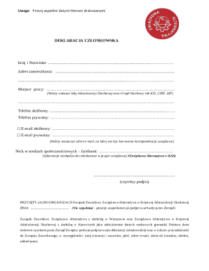 Polish Trade Union Membership Declaration