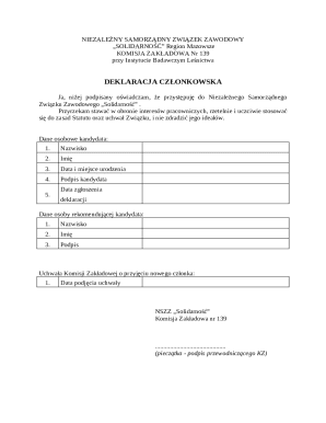 NSZZ Solidarność Membership Declaration