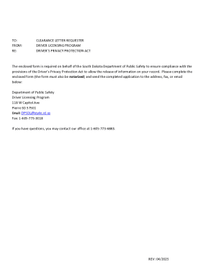 South Dakota Driver’s Privacy Protection Act Clearance Letter Request