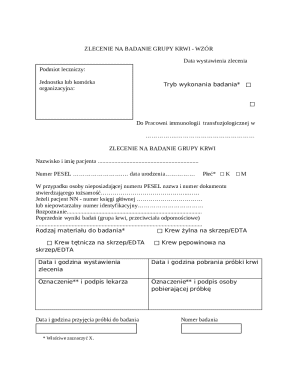 Blood Group Test Order Form