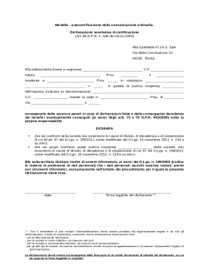Italian Anti-Mafia Self-Certification Form