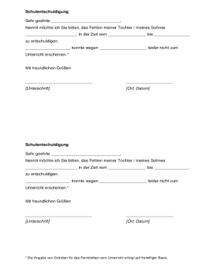 School Absence Excuse Note