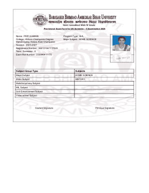 Provisional Exam Form for UG Semester II