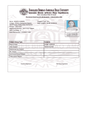 Provisional Exam Form for UG Semester II