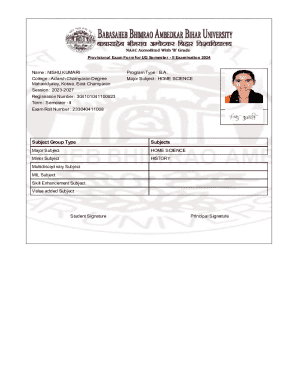 Provisional Exam Form for UG Semester II