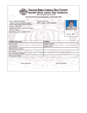 Provisional Exam Form for UG Semester II