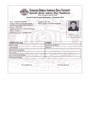 Provisional Exam Form for UG Semester II