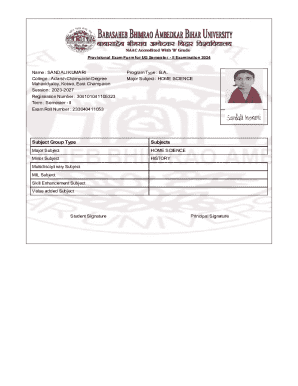 Provisional Exam Form for UG Semester II