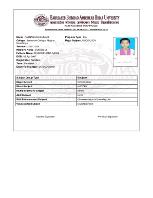 Provisional Exam Form for UG Semester - I Examination 2025